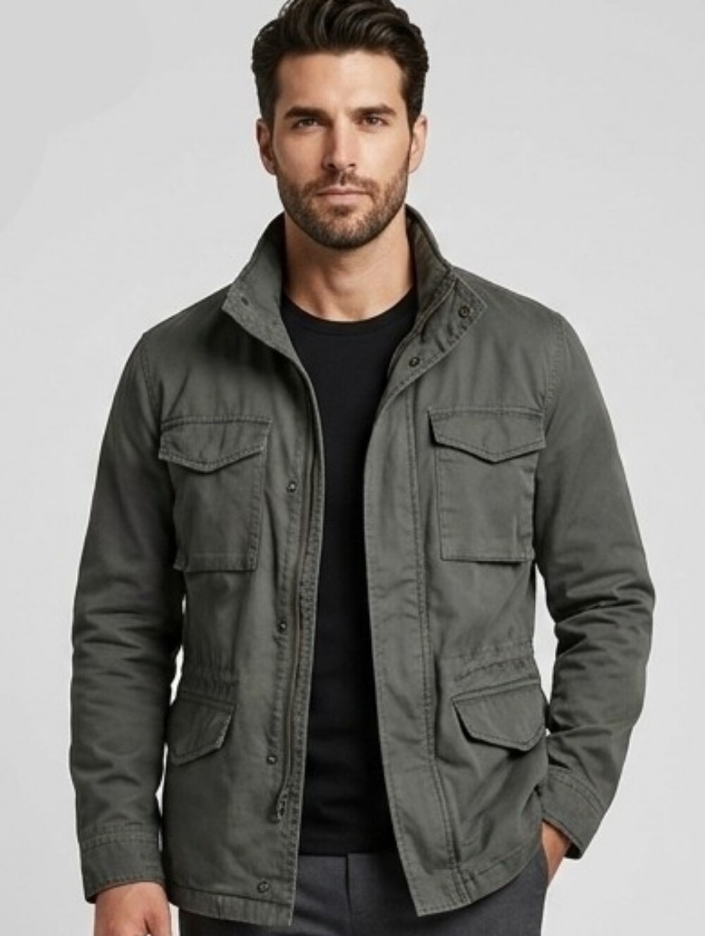 American Eagle Outfitters - Men's Olive Green Military Field Jacket